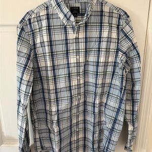 J. Crew Men's Casual Blue and White Check Shirt